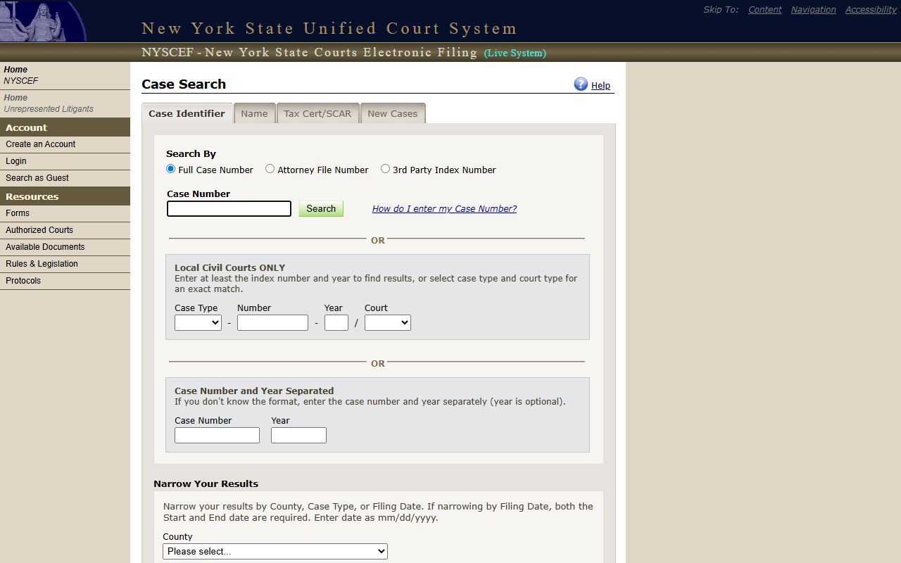 NYC court case search system for DUI records and criminal history lookups