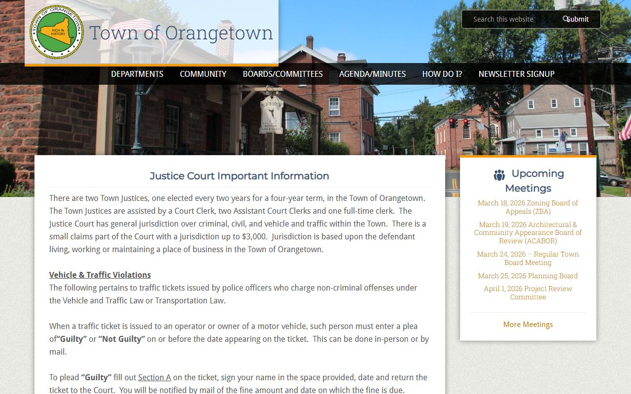 Orangetown Justice Court information page for DUI and DWI record searches