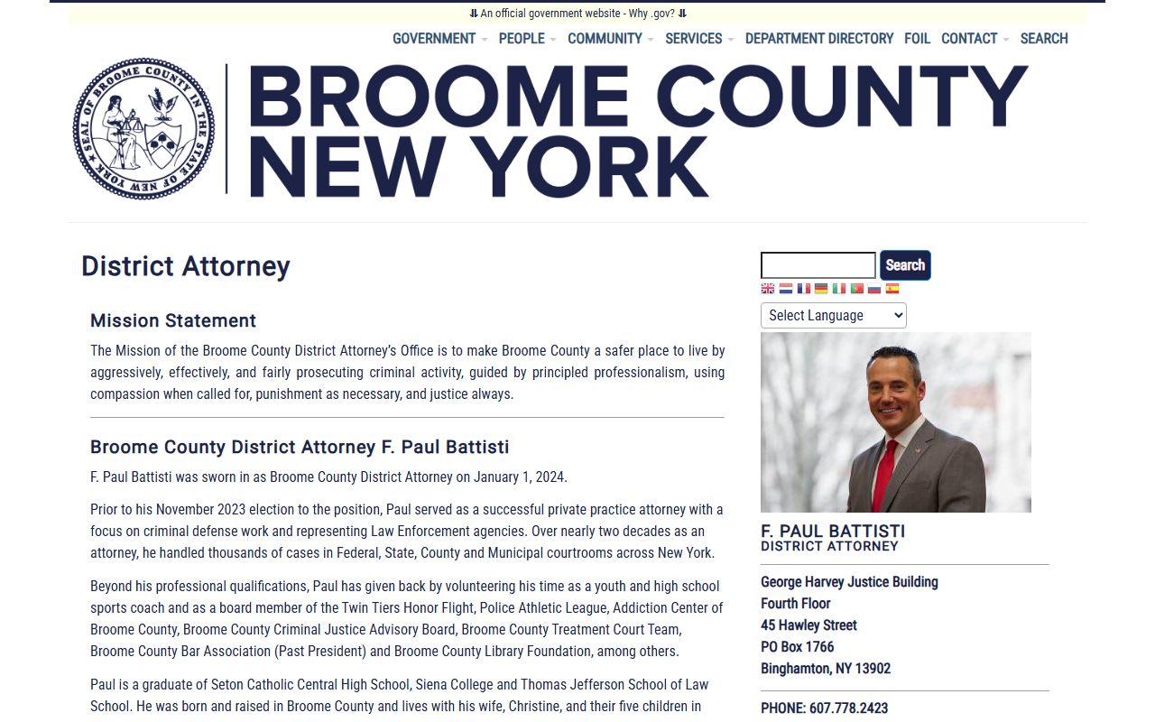 Broome County District Attorney office website for DUI and DWI case information