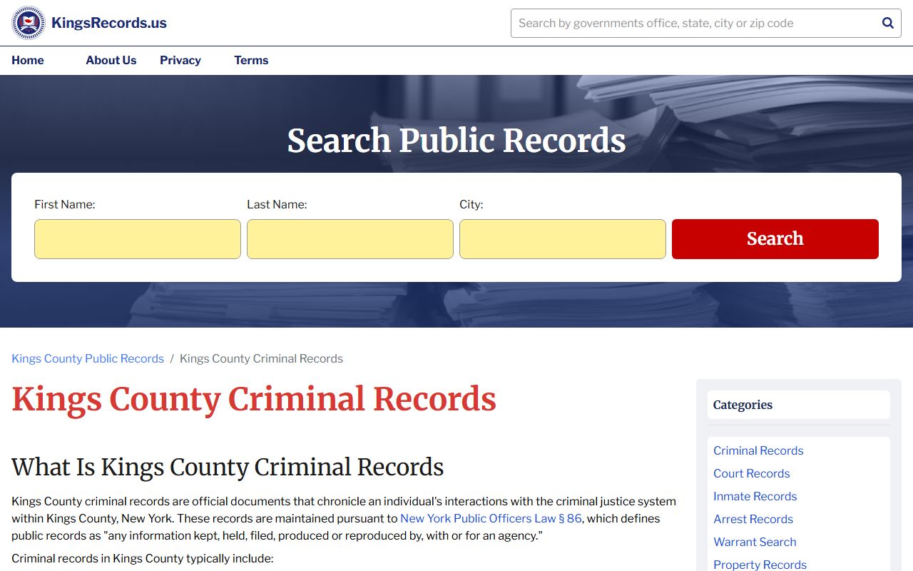 Kings County criminal records information for DWI cases