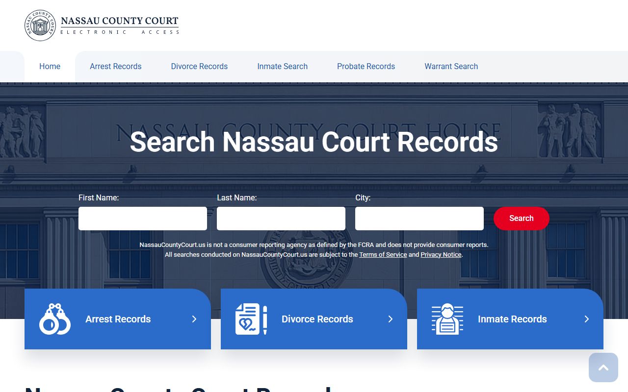 Nassau County Clerk's Office DUI records search portal