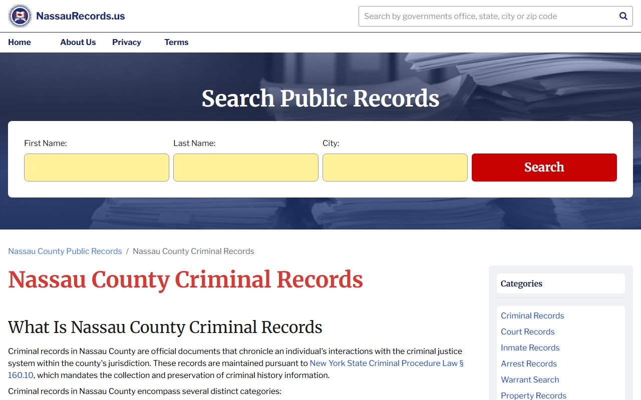 Nassau County criminal records search for DUI DWI cases