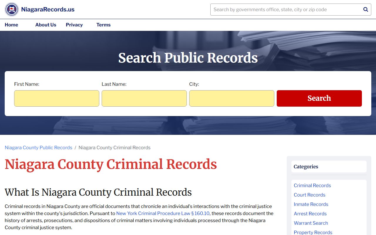 Niagara County criminal records search for DUI DWI cases