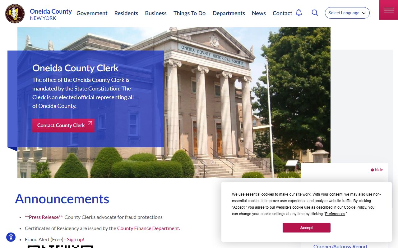 Oneida County Clerk records portal for Utica DUI case file searches