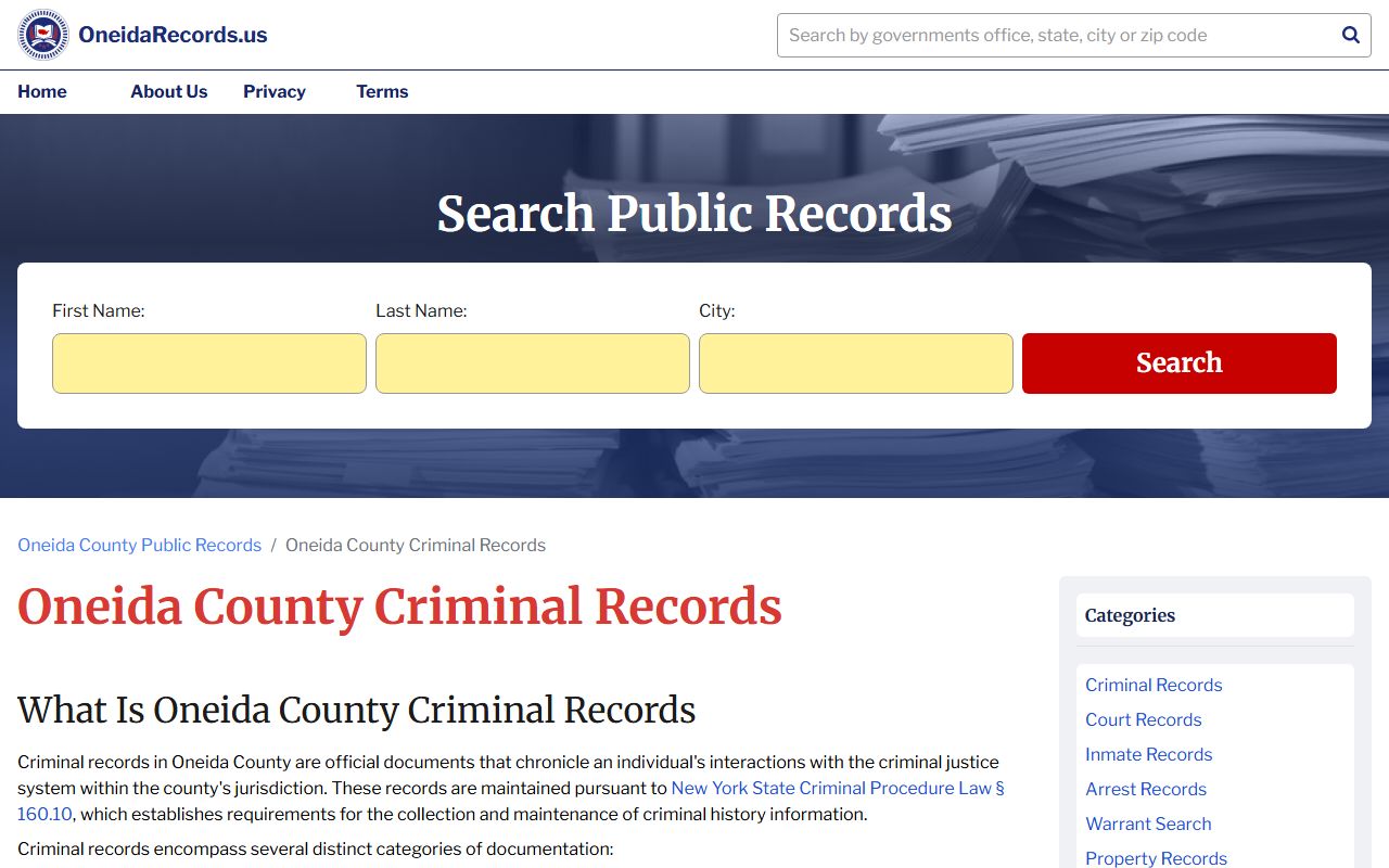 Oneida County criminal records for DUI DWI cases