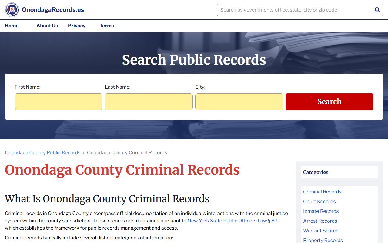 Onondaga County criminal records portal for Syracuse DUI case searches