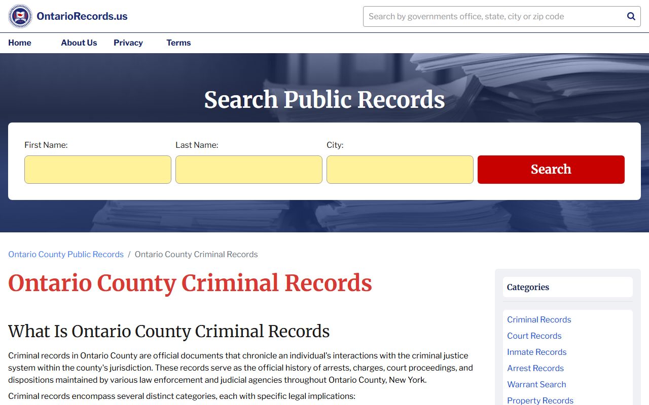 Ontario County criminal records search for DUI DWI
