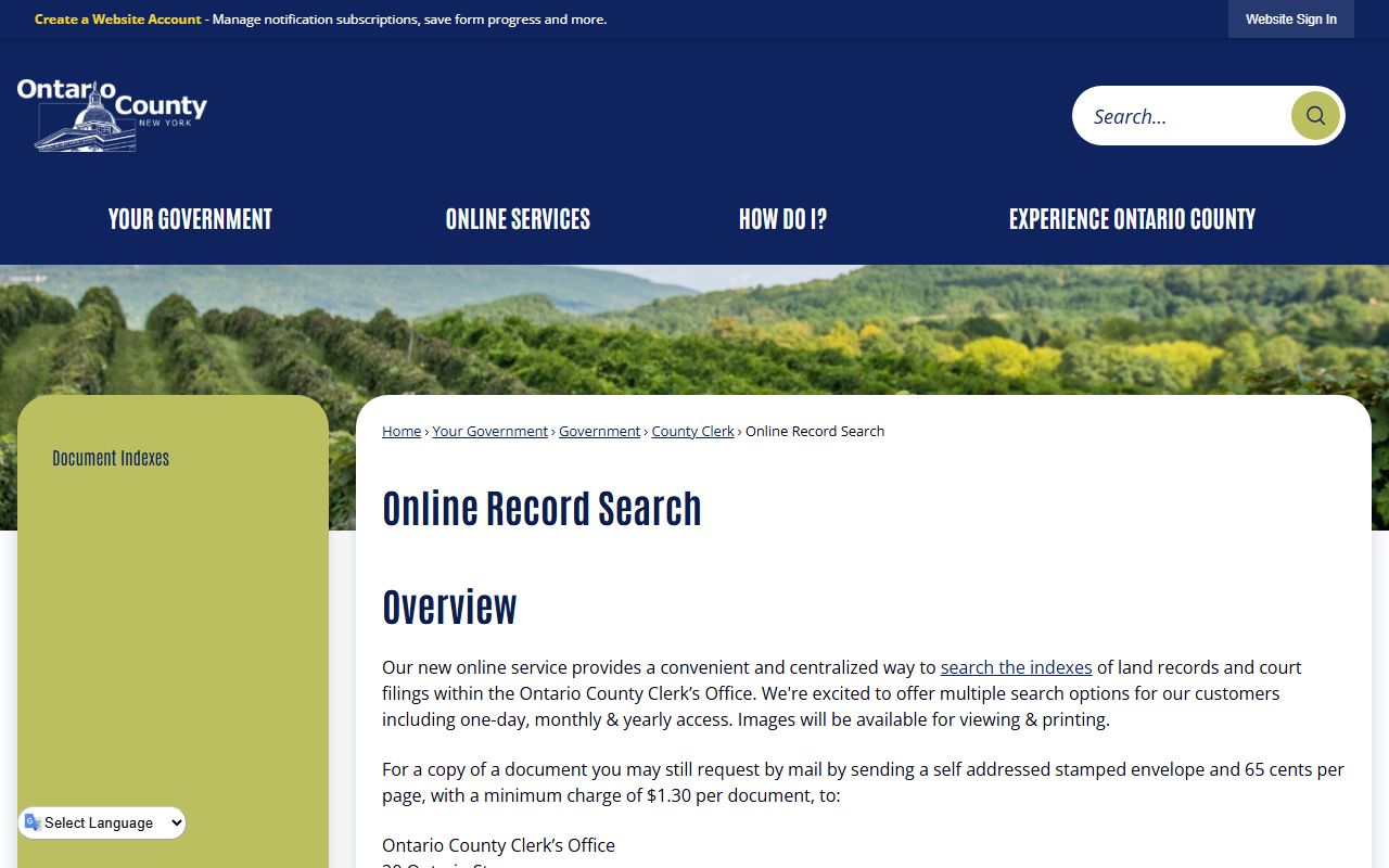 Ontario County online record search portal for DUI records