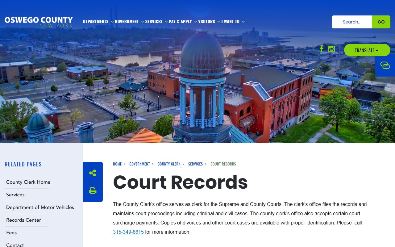 Oswego County Clerk court records for DUI DWI
