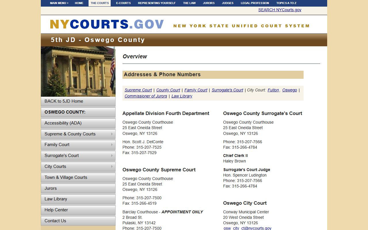 Oswego County courts system for DUI records searches