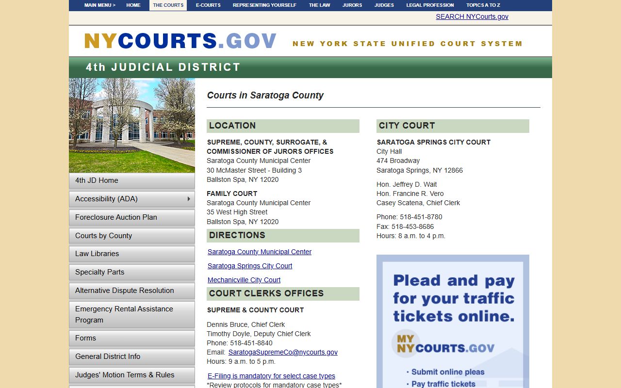 Saratoga County courts information for DUI record searches