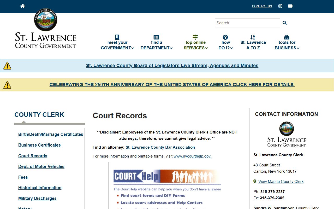 St. Lawrence County court records system for DUI case searches